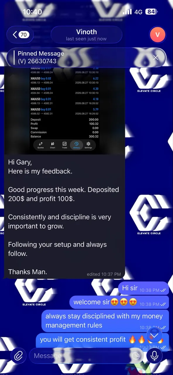 Client message about their own trading experience